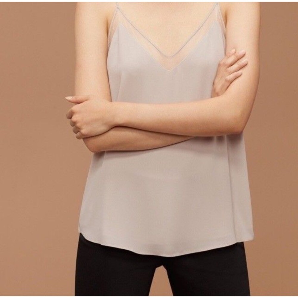 Aritzia Babaton Galen Camisole Women's XS Sheer Mesh Trim Overlay V Neck Panel